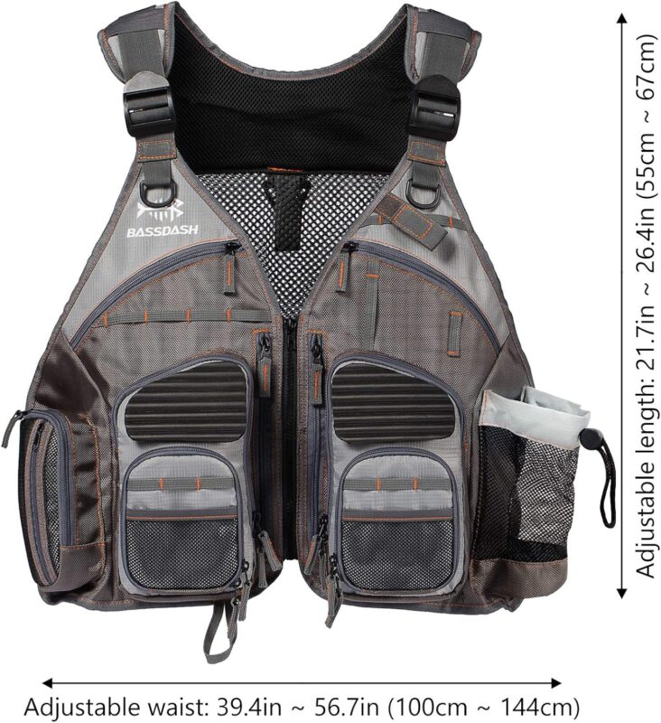 BASSDASH Strap Fishing Vest Adjustable for Men and Women, for Fly Bass Fishing and Outdoor Activities