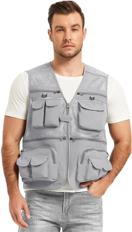 Flygo Mens Summer Outdoor Work Safari Fishing Travel Photo Vest with Pockets