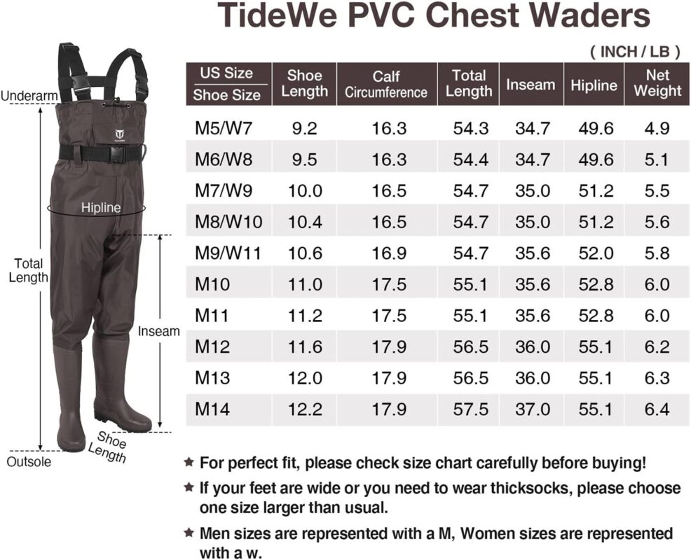 TIDEWE Bootfoot Chest Wader, 2-Ply Nylon/PVC Waterproof Fishing Hunting Waders with Boot Hanger for Men and Women (Green and Brown)