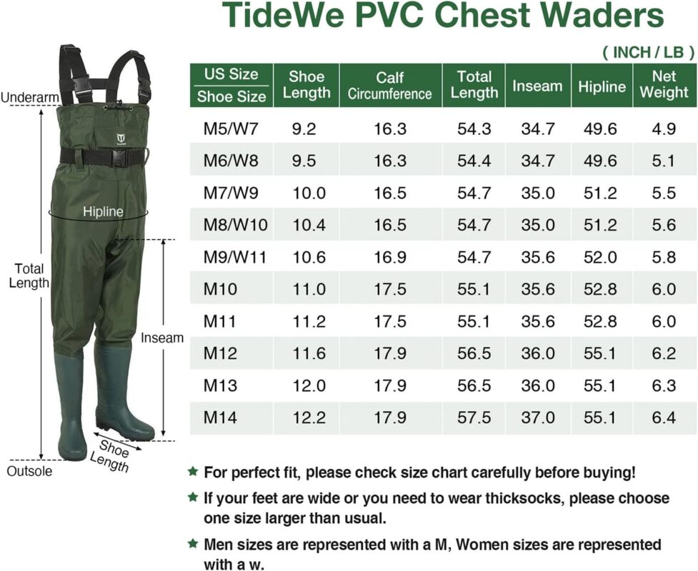 TIDEWE Bootfoot Chest Wader, 2-Ply Nylon/PVC Waterproof Fishing Hunting Waders with Boot Hanger for Men and Women (Green and Brown)