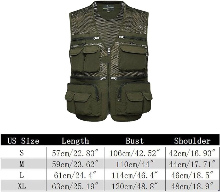 Ziker Mens Mesh Breathable Openwork Camouflage Journalist Photographer Fishing Vest Waistcoat Jacket Coat