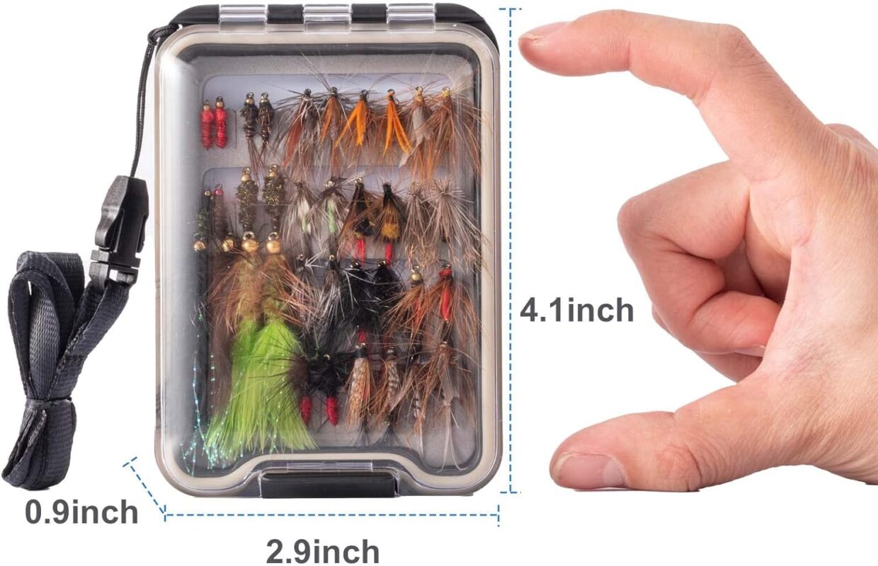 Ansnbo 36PCS Fly Fishing Flies Kit, Hand Tied Trout Bass Fly Assortment with Fly Box, Dry Wet Nymph Flies Streamers Fly Fishing Gear Gift