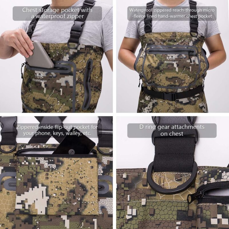 BASSDASH Breathable Ultra Lightweight Veil Camo Chest Stocking Foot Fishing Hunting Waders for Men