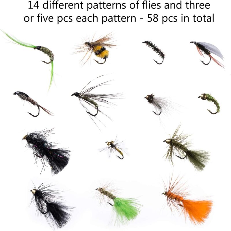 BASSDASH Fly Fishing Flies Kit Fly Assortment Trout Bass Fishing with Fly Box, 36/64/72/76/80/96pcs with Dry/Wet Flies, Nymphs, Streamers, Popper