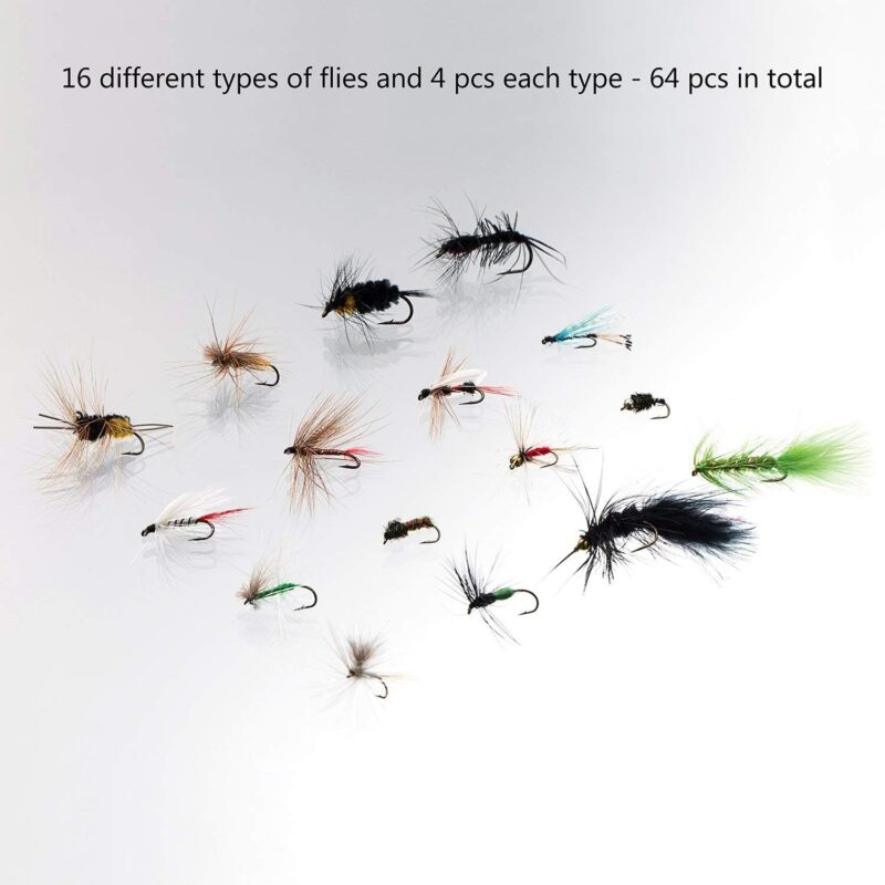 BASSDASH Fly Fishing Flies Kit Fly Assortment Trout Bass Fishing with Fly Box, 36/64/72/76/80/96pcs with Dry/Wet Flies, Nymphs, Streamers, Popper