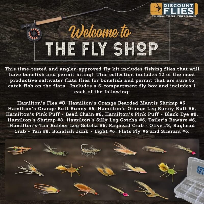 Discount Flies Bonefish Fly Fishing Flies – DIY Fishing Kit w/15 Saltwater Flies  Fly Box – Realistic  Effective Fly Fishing Gear – Flies for Fly Fishing on Strong Sharp Hooks – Fishing Accessories