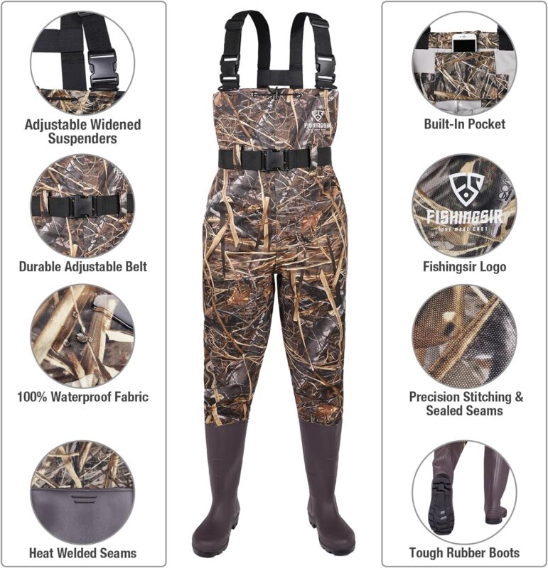 FISHINGSIR Fishing Waders for Men with Boots Womens Chest Waders Waterproof for Hunting with Wading Belt