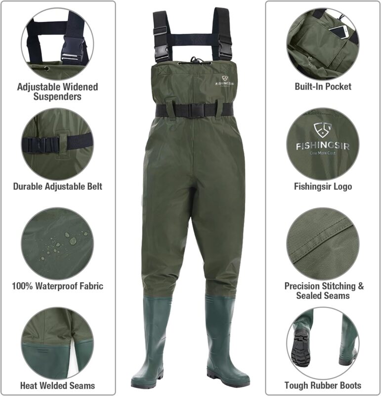 FISHINGSIR Fishing Waders for Men with Boots Womens Chest Waders Waterproof for Hunting with Wading Belt