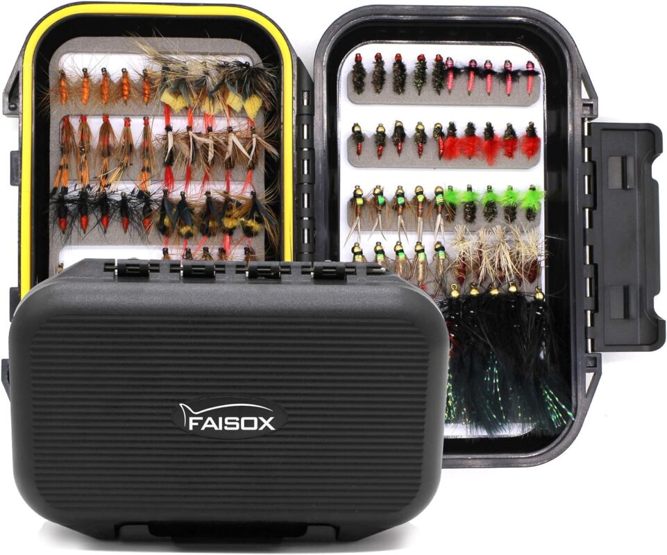 Fly Fishing Flies Assortment Kit 30/50/60/100/168pcs Dry Wet Nyphms Tenkara Popper Streamer Woolly Bugger for Trout Bass Steelhead with Fly Box