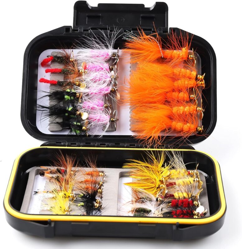 Fly Fishing Flies Assortment Kit 30/50/60/100/168pcs Dry Wet Nyphms Tenkara Popper Streamer Woolly Bugger for Trout Bass Steelhead with Fly Box