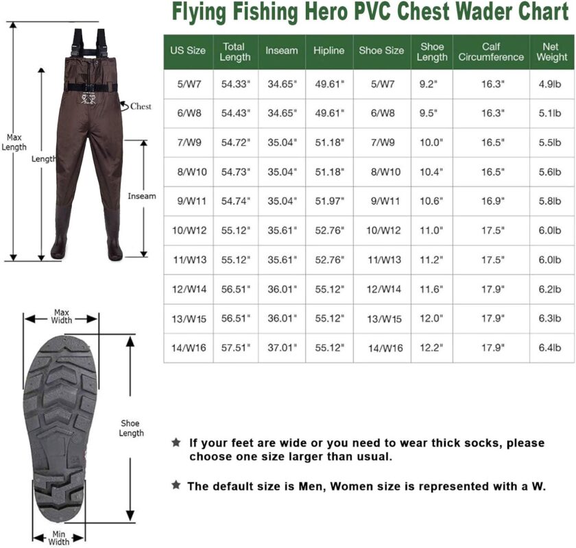 FLY FISHING HERO Chest Waders for Men with Boots Hunting Waders Fishing Boots Waders for Women Free Hangers Included (Army Green, 14 Men/16 Women)