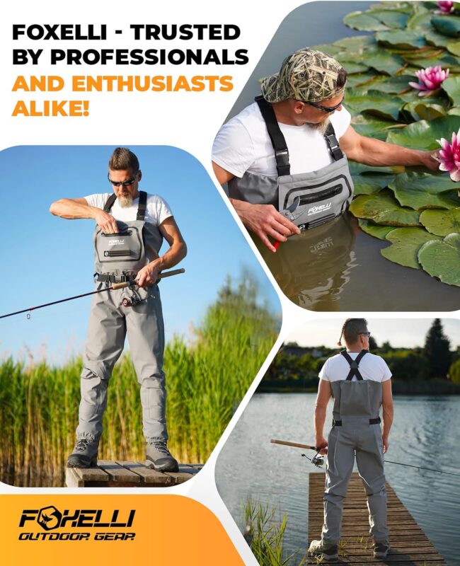 Foxelli Breathable Waders – Fly Fishing Waders for Men and Women, Stockingfoot Breathable Camo Waders for Fishing  Hunting