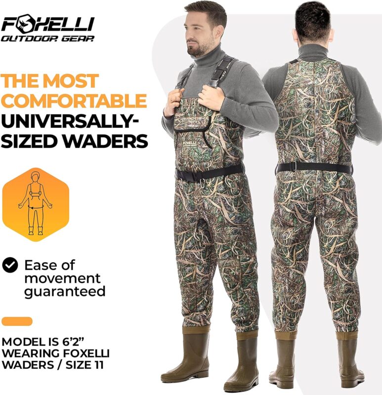 Foxelli Neoprene Chest Waders, Camo Hunting  Fishing Waders for Men  Women with Boots, Waterproof Bootfoot Waders