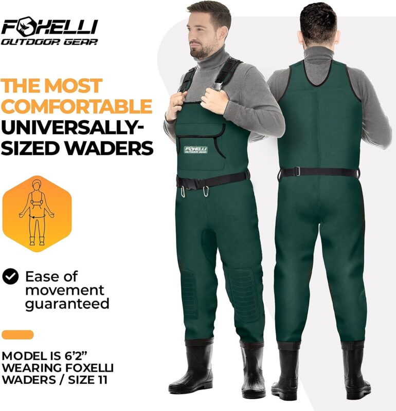 Foxelli Neoprene Chest Waders, Camo Hunting  Fishing Waders for Men  Women with Boots, Waterproof Bootfoot Waders