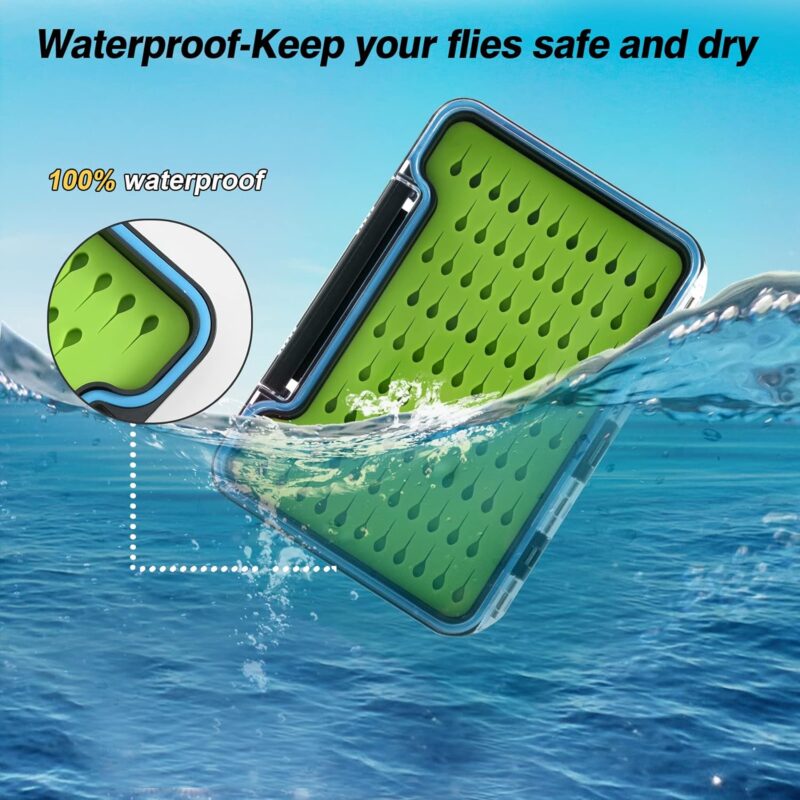 Goture Fly Fishing Box Single Sided Waterproof Tackle Case Flies Storage(Silicone Insert-5.51 * 3.82 * 0.67in)