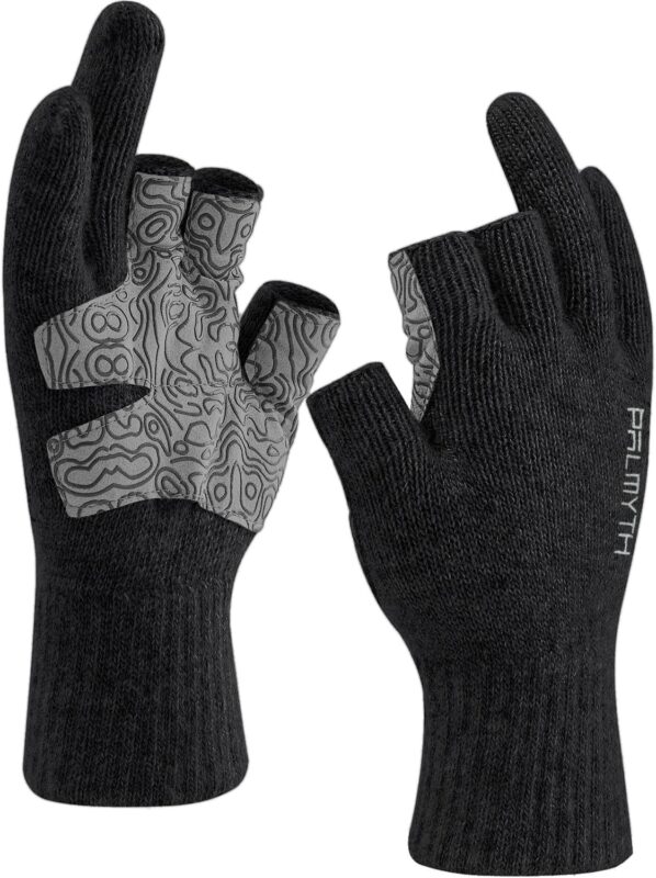 Palmyth Wool Fishing Gloves 3-Cut Fingers Warm for Men and Women Cold Weather Fingerless Gloves for Winter Fly Fishing, Ice Fishing, Photography and Hunting