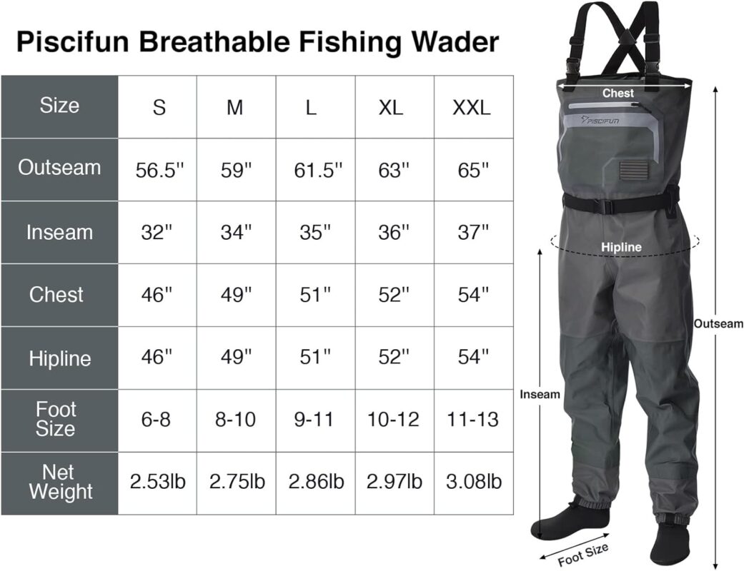 Piscifun Chest Wader, Stockingfoot Waterproof Fishing Wader for Men and Women, Breathable Polyester Lightweight Wader S-XXL