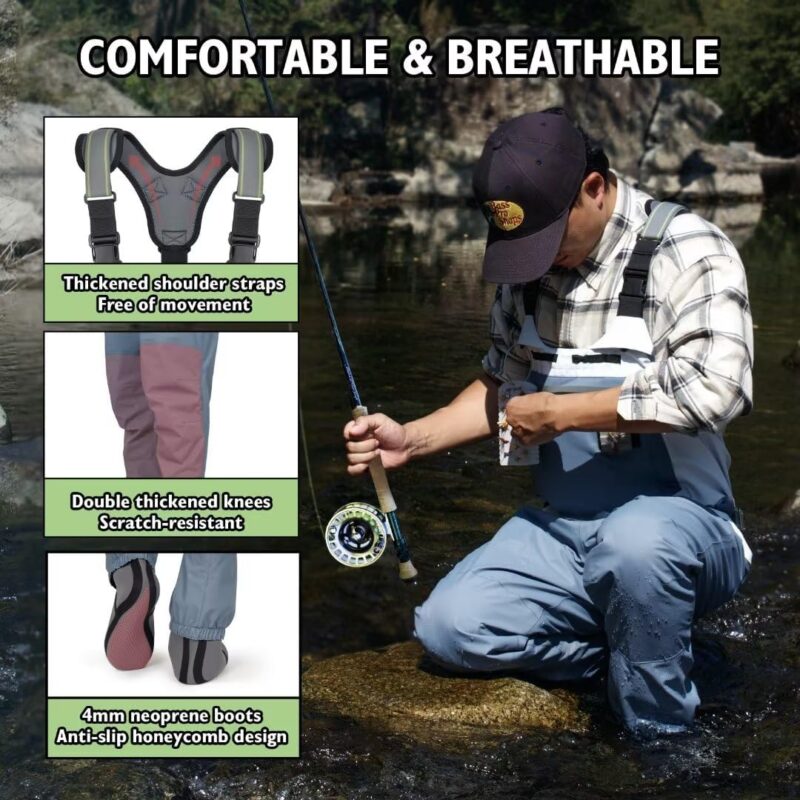 QualyQualy Stockingfoot Fishing Chest Waders Neoprene Waders Waterproof  Breathable Fly Fishing Waders for Men