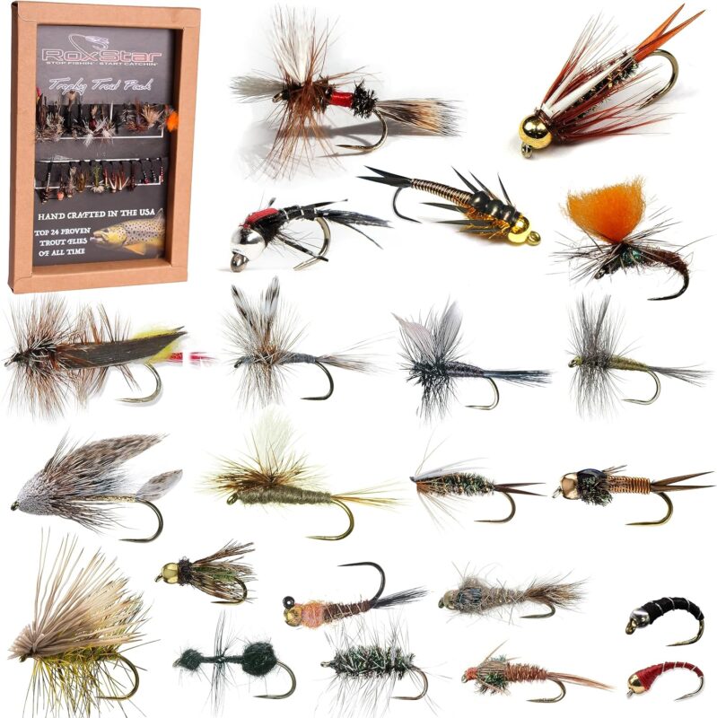 RoxStar Fly Shop Trophy Trout 24pk | Top Wet  Dry Flies for Trout. | Trout Flies Proven Nationwide to Catch Fish! | Tied in-House Never Outsourced! Proud Partner of Trout Unlimited