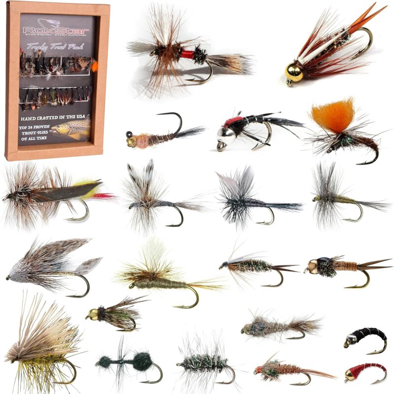 RoxStar Fly Shop Trophy Trout 24pk | Top Wet  Dry Flies for Trout. | Trout Flies Proven Nationwide to Catch Fish! | Tied in-House Never Outsourced! Proud Partner of Trout Unlimited