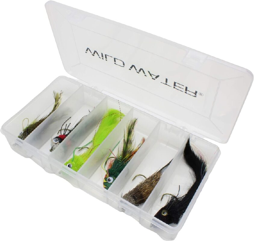 Wild Water Fly Fishing 6 Top Water Deer Hair Fly Assortment with Large Section Clear Fly Box for Bass, Trout, Pike