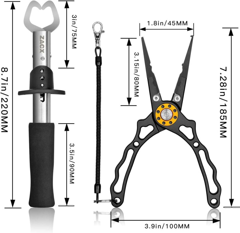 ZACX Fishing Pliers, Fish Lip Gripper Upgraded Muti-Function Fishing Pliers Hook Remover Split Ring for Fly Fishing,Ice Fishing,Fishing Gear,Fishing Gifts for Men (Package B)