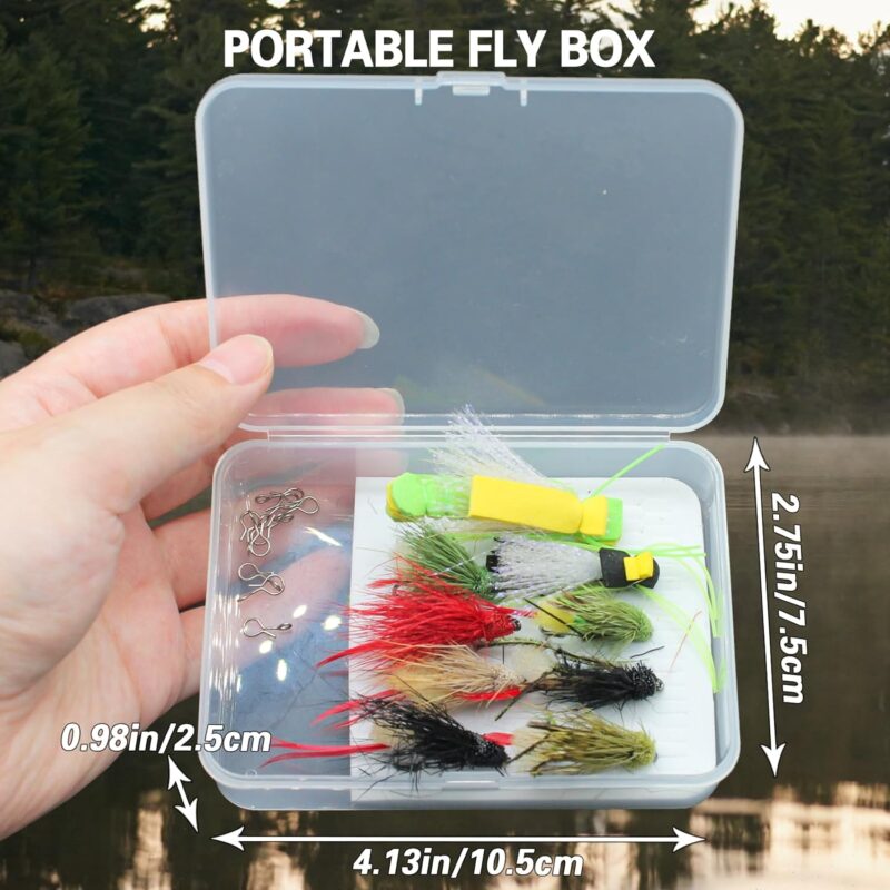 DEILAI Fly Fishing Flies Assortment with Hooks Wet Dry Flies Lures Set Kit Gift with Waterproof Fly Box Topwater Flies for Trout Bass Salmon Panfish Bluegill Crappie Popping Bug Sunfish