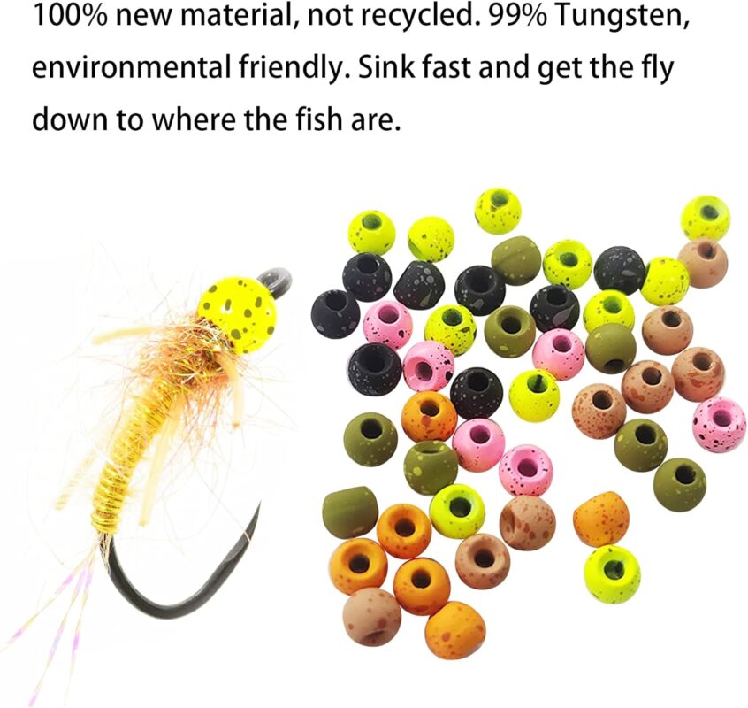 EUPHENG 25pcs Mottled Tactical Tungsten Beads for Jig Hooks Fly Tying Assortment Nymph Head Fly Tying Materials 6 Colors / 5 Sizes