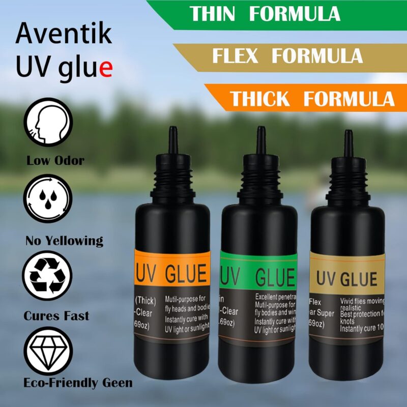 EUPHENG Fly Tying UV Resin Three Formula Thick,Thin and Super Flex Fly Tying Head Cement Fly Tying Glue for Building Flies Heads Bodies and Wings and Gluing Eyes