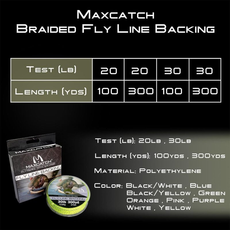 M MAXIMUMCATCH Maxcatch Braided Fly Line Backing for Fly Fishing 20/30lb(White, Yellow, Orange, BlackWhite, BlackYellow, Blue, Pink, Green, Purple)