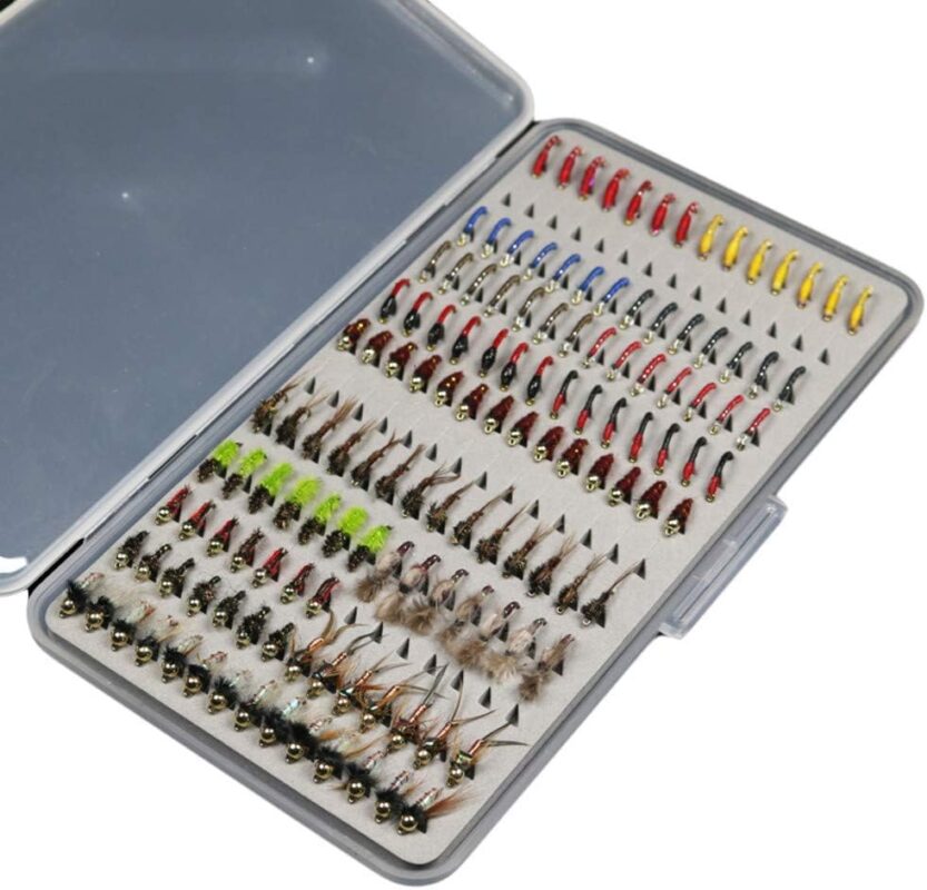 N/P 133pcs/Set Ultra-Thin Portable Nymph Scud Midge Flies Kit Assortment with Box Trout Fishing Fly Lures