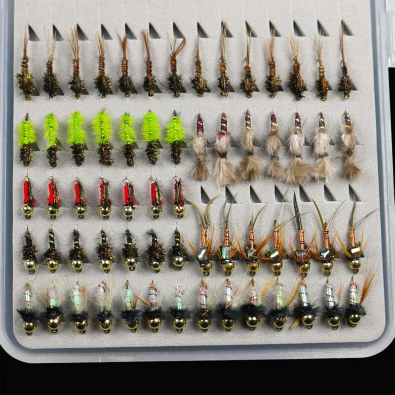 N/P 133pcs/Set Ultra-Thin Portable Nymph Scud Midge Flies Kit Assortment with Box Trout Fishing Fly Lures