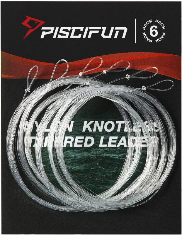 Piscifun Fly Fishing Leader with Pre-Tied Loop, Tapered Fly Line Leader, Nylon, Clear, 6 Pack, 7.5FT, 9FT, 12FT, 0X 1X 2X 3X 4X 5X 6X 7X