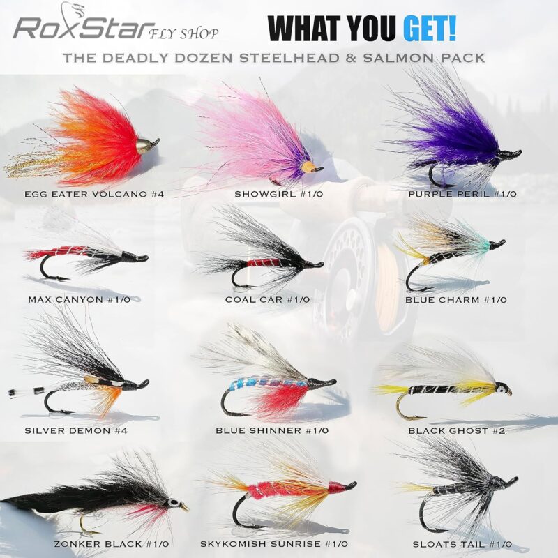 RoxSar Fly Shop Steelhead  Salmon Flies Deadly Dozen | an Exclusive Assortment of Fly Fishing Flies Proven Nationwide to Be Deadly for Both Steelhead  Salmon. Hand Tied in House to Perfection!