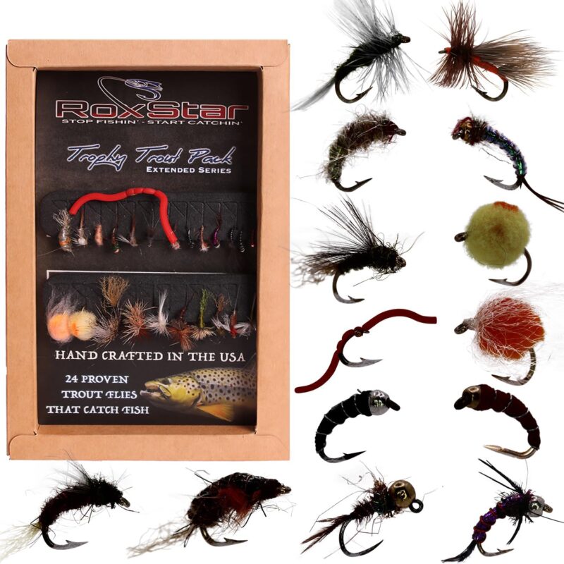 RoxStar Fly Shop Trophy Trout 24pk | Top Wet  Dry Flies for Trout. | Trout Flies Proven Nationwide to Catch Fish! | Tied in-House Never Outsourced! Proud Partner of Trout Unlimited