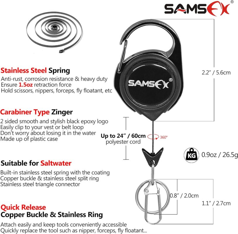 SAMSFX Mini Fishing Line Cutters with Retractors, Braid Scissors,Tungsten Line Cutter That Cut Braid, Mono and Fluoro Lines Clean and Smooth Fly Fishing Equipment