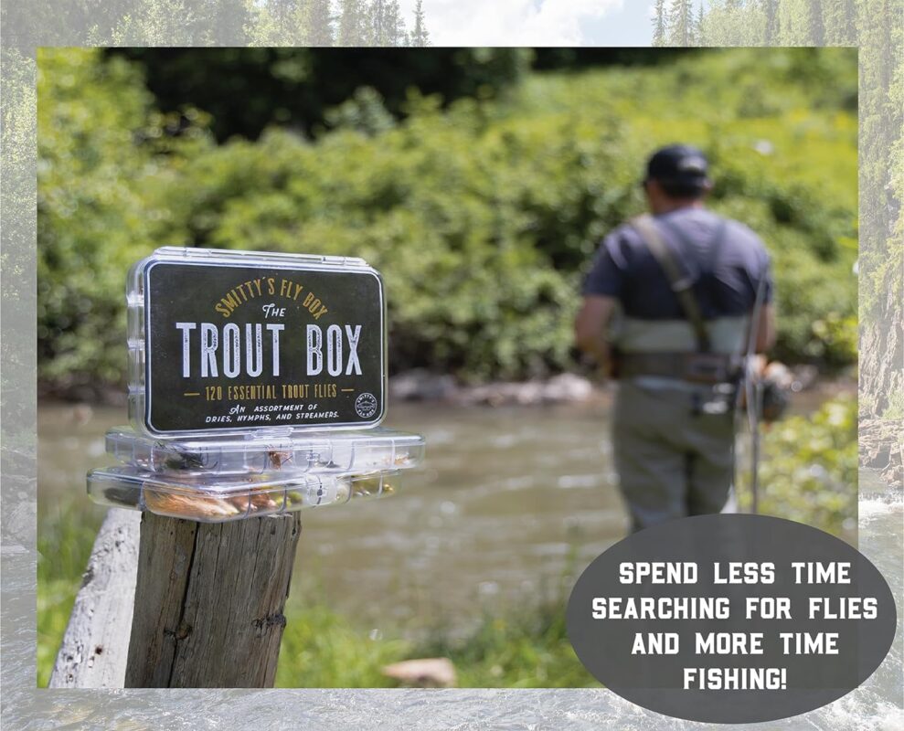 Smittys Fly Box Trout Box Essential Trout Flies, Assortment of Dry Flies, Nymphs and Streamers for Fly Fishing…