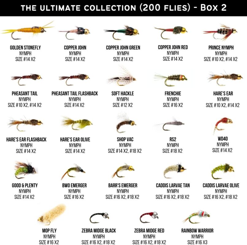 Ventures Fly Co. | 200 Premium Hand Tied Fly Fishing Flies Assortment | Three Fly Boxes Included | Dry, Wet, Nymphs, Streamers, Wooly Buggers, Terrestrials | Trout, Bass Lure Set, Kit